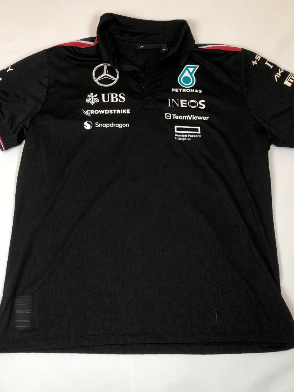 Men's Black Mercedes-AMG Petronas F1 Team 2024 Team Replica Polo Size XL